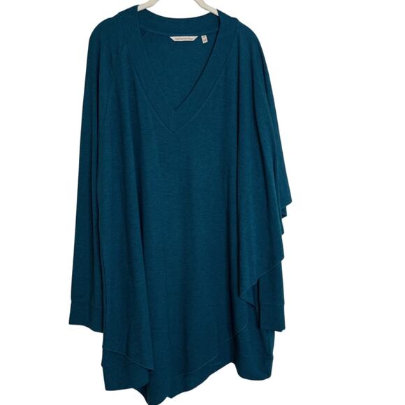 Soft Surroundings Womens Sweater 2X Dark Teal Asymmetrical Cape Overlay V-Neck - Picture 1 of 7